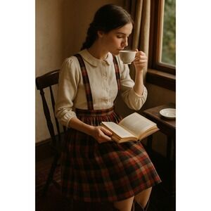Vintage Plaid‎ Jumper Skirt Suspender Skirt Red Black Wool Blend Vtg Size 11